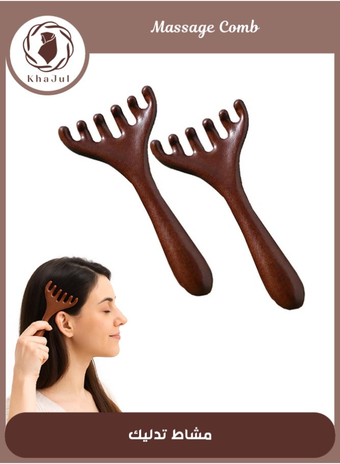 KHAJUL 2 Pcs Wooden Deer Horn Massage Comb,Six-Claw Meridian Massage Combs,  Multi-Functional Handheld Head Combs, for Scalp, Face, Neck ,Shoulder - Image 1