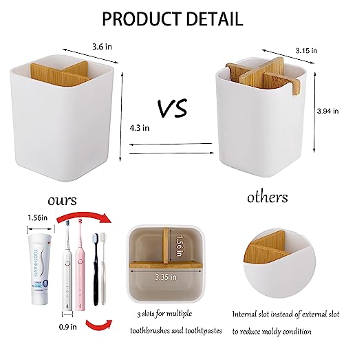 Heagoale Toothbrush Holder for Bathrooms, 3 Slots Toothbrush and Toothpaste Holder Bathroom Counter Organizer for Electric Toothbrushes, Floss, Razors - White - Image 2