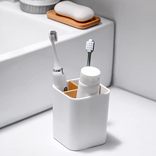 Heagoale Toothbrush Holder for Bathrooms, 3 Slots Toothbrush and Toothpaste Holder Bathroom Counter Organizer for Electric Toothbrushes, Floss, Razors - White - Image 3