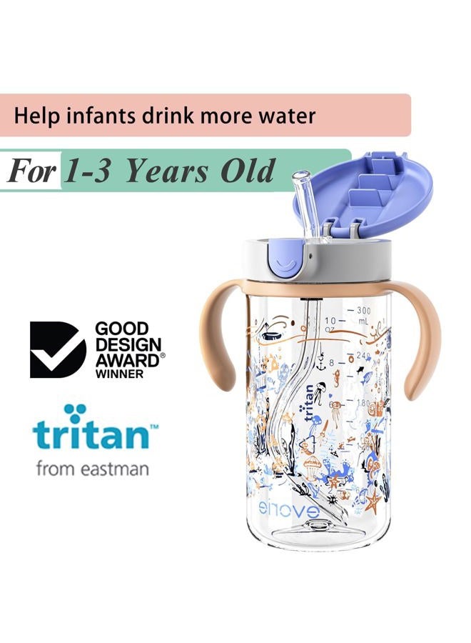 evorie Tritan Toddler Sippy Cup with Silicone Straw, Spill-Proof Straw Water Bottle for Kids 1-2 Years Old, 10 oz, Removable Handles, Ideal for School - Image 2