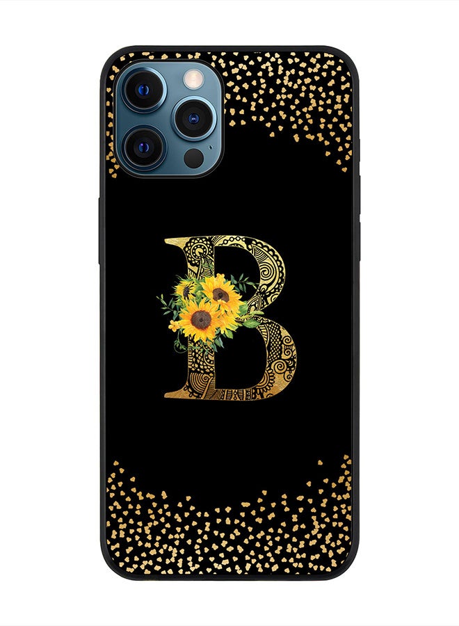 Stylizedd Rugged Black edge case for Apple iPhone 12 Pro, Slim fit Thin Cover -  Custom Monogram Initial Letter Mandala Floral Pattern Alphabet- B  (Black ) - Image 1