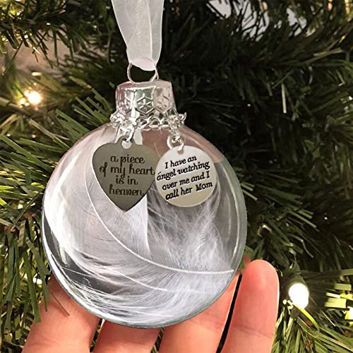 BLISI Clear Christmas Memorial Ornament Feather Ball A Piece of My Heart is in Heaven Christmas Tree Remembrance Hanging Pendant Memorial Gifts for Loss of Mother 276 Memory Mom Sympathy Gift