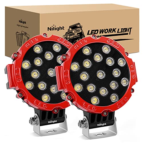 Nilight - 15023FR-B Led Light Bar 2PCS 7" 51w 5100LM Red Round Flood Light Pod Off Road Fog Driving Roof Bar Bumper for Jeep,SUV Truck, Hunters, 2 Years Warranty - Image 1