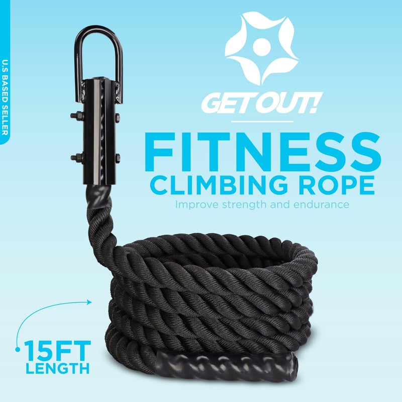 Get Out!â„¢ Workout Fitness Climbing Rope 15â€™ Foot x 1.5â€ Inch in Black â€“ Battle Rope for Outdoor and Indoor Gym Exercise - Image 2