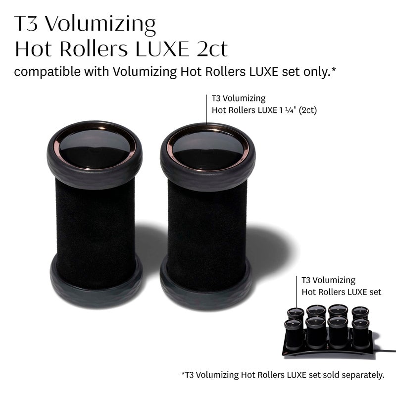 T3 - Volumizing Hot Rollers LUXE (2 ct.) | Hair Curlers and Volumizers for All Hair Lengths | Pairs with T3 Volumizing Hot Rollers LUXE Set, Black - Image 3