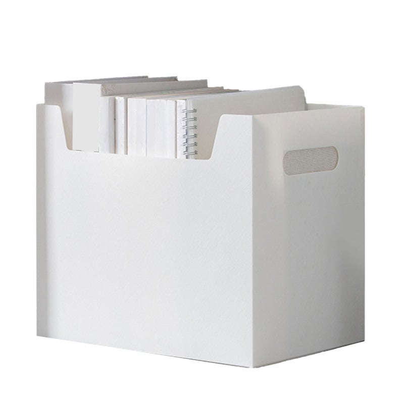 Office White Desktop Organizer Folding Paper File Storage Rack with Dual Handles for Students - Image 3