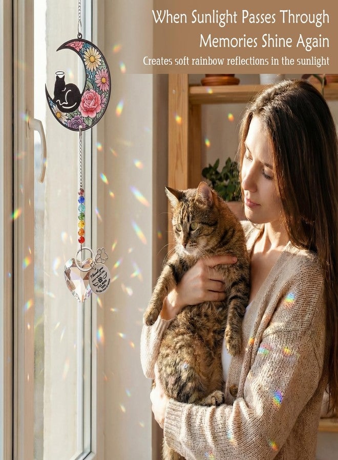 كينينج زينة تذكارية على شكل قمر للقطة كينينج مع خلفية زهرية، هدايا تذكارية لفقدان قطة أو حيوان أليف، هدية تعزية، زينة نافذة تذكارية للحيوانات الأليفة مع تعليقة، هدية تذكارية للمواساة - Image 5