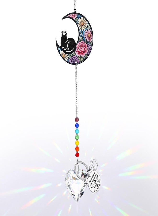 كينينج زينة تذكارية على شكل قمر للقطة كينينج مع خلفية زهرية، هدايا تذكارية لفقدان قطة أو حيوان أليف، هدية تعزية، زينة نافذة تذكارية للحيوانات الأليفة مع تعليقة، هدية تذكارية للمواساة - Image 1