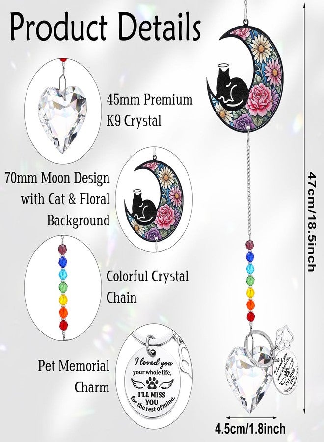 كينينج زينة تذكارية على شكل قمر للقطة كينينج مع خلفية زهرية، هدايا تذكارية لفقدان قطة أو حيوان أليف، هدية تعزية، زينة نافذة تذكارية للحيوانات الأليفة مع تعليقة، هدية تذكارية للمواساة - Image 2