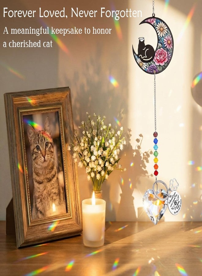 كينينج زينة تذكارية على شكل قمر للقطة كينينج مع خلفية زهرية، هدايا تذكارية لفقدان قطة أو حيوان أليف، هدية تعزية، زينة نافذة تذكارية للحيوانات الأليفة مع تعليقة، هدية تذكارية للمواساة - Image 3