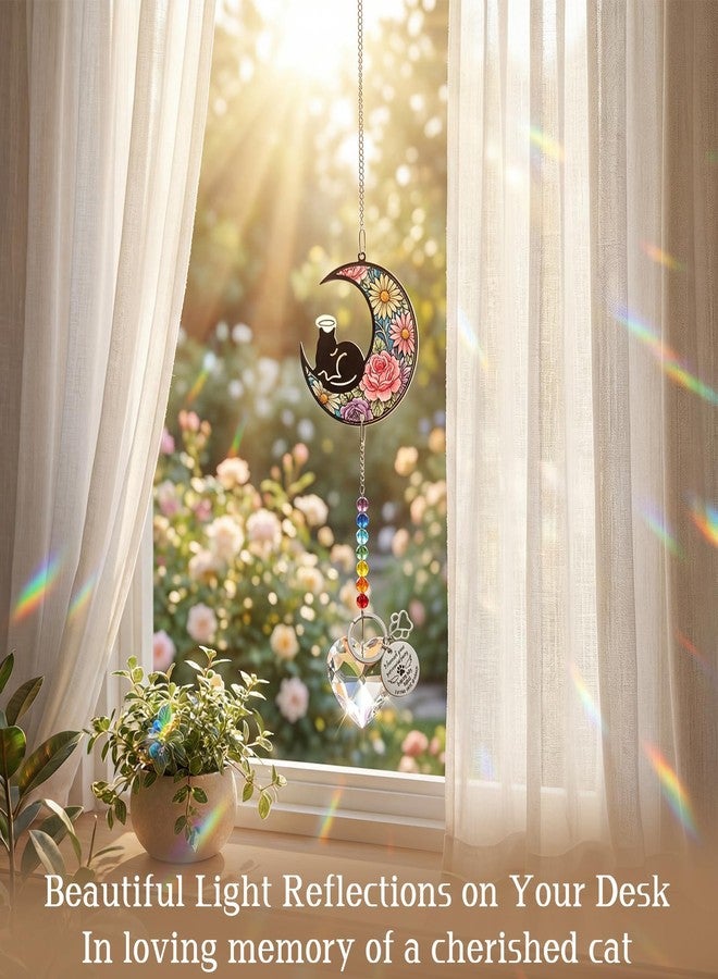 كينينج زينة تذكارية على شكل قمر للقطة كينينج مع خلفية زهرية، هدايا تذكارية لفقدان قطة أو حيوان أليف، هدية تعزية، زينة نافذة تذكارية للحيوانات الأليفة مع تعليقة، هدية تذكارية للمواساة - Image 4