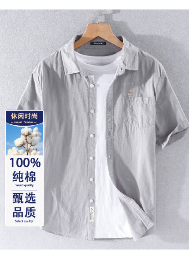 Fomoce men's Summer Solid Color Turn-down Collar Casual Slim-fit Soft Comfortable Breathable Short-sleeve Shirt - Image 1