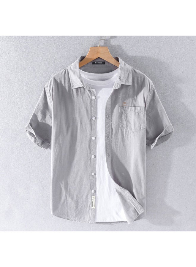 Fomoce men's Summer Solid Color Turn-down Collar Casual Slim-fit Soft Comfortable Breathable Short-sleeve Shirt - Image 3