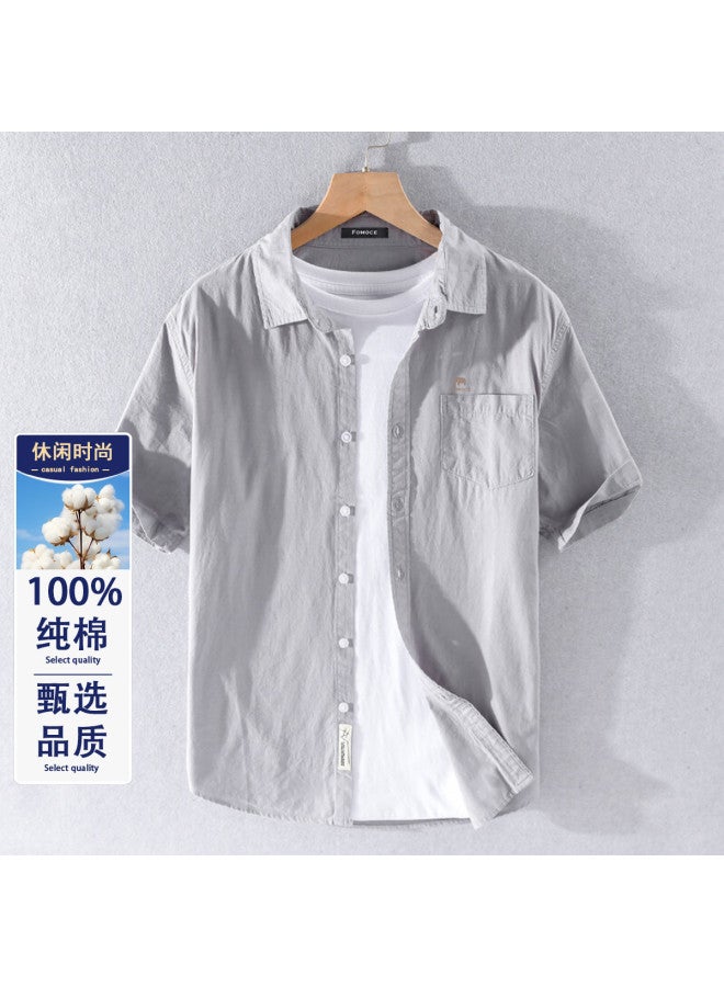 Fomoce men's Summer Solid Color Turn-down Collar Casual Slim-fit Soft Comfortable Breathable Short-sleeve Shirt - Image 2