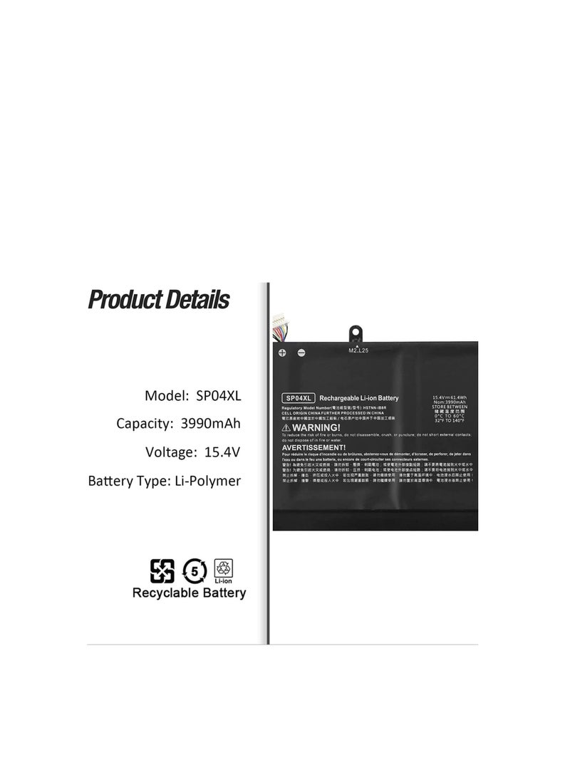 Terabyte بطارية SP04XL SP04061XL بسعة 61.4Wh متوافقة مع HP Spectre X360 13-ap000 13-ap0xxx 13t-ap000 13-ap0016ng 13-ap0017ng 13-ap0101ng ap0102ng TPN-Q203 TPN-Q204 HSTNN-OB1B HSTNN-IB8R L28764-005 L28538-AC1 - Image 2
