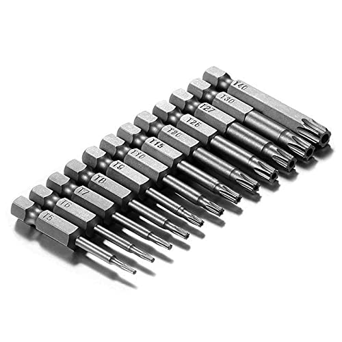 SeonFook 12PCS T5-T40 Torx Screwdriver Bit Set S2 Steel Magnetic Tamper Proof Star Security Torx Head Screwdriver Bits 1/4 Inch Hex Shank Screw Driver Drill Bit Tool Kit [2 Inch/50mm Length] - Image 1