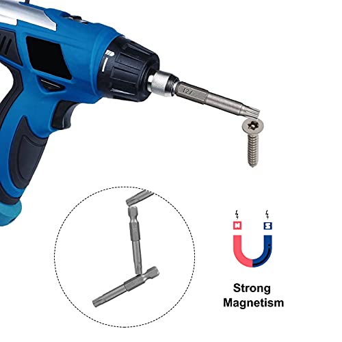 SeonFook 12PCS T5-T40 Torx Screwdriver Bit Set S2 Steel Magnetic Tamper Proof Star Security Torx Head Screwdriver Bits 1/4 Inch Hex Shank Screw Driver Drill Bit Tool Kit [2 Inch/50mm Length] - Image 3