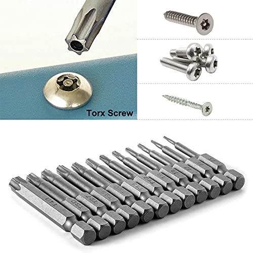 SeonFook 12PCS T5-T40 Torx Screwdriver Bit Set S2 Steel Magnetic Tamper Proof Star Security Torx Head Screwdriver Bits 1/4 Inch Hex Shank Screw Driver Drill Bit Tool Kit [2 Inch/50mm Length] - Image 5