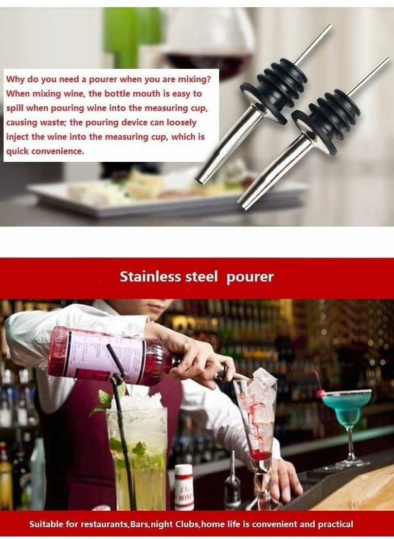 Excefore Stainless Steel Pourer, Classic Bottle Pourers Tapered Spout with Rubber Caps Wine Pourers Liquor Spirit Bottle Speed Pourers Tapered Spout for Cocktails, Drinks - 12Pcs  - Image 4