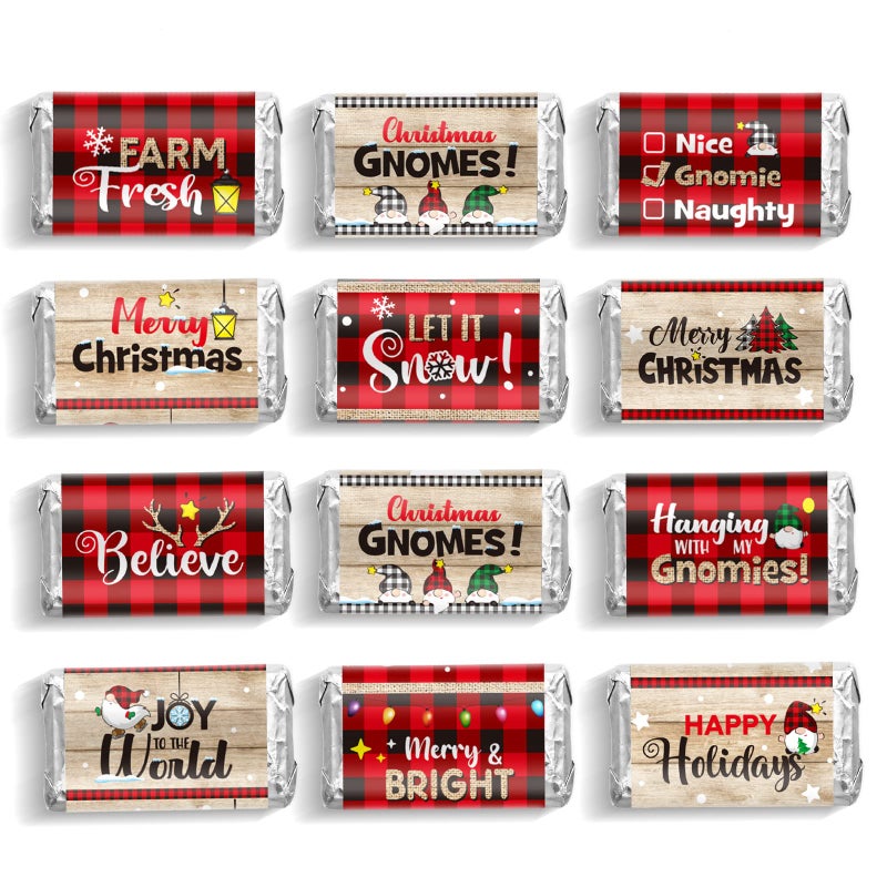 Zonon 90 Pieces Christmas Candy Bar Decoration(No Candy)  Red and Black Plaid Mini Chocolates Bar Wrapper Stickers Merry Christmas Party Favors for Neighbors Xams Holiday Party Decoration - Image 1