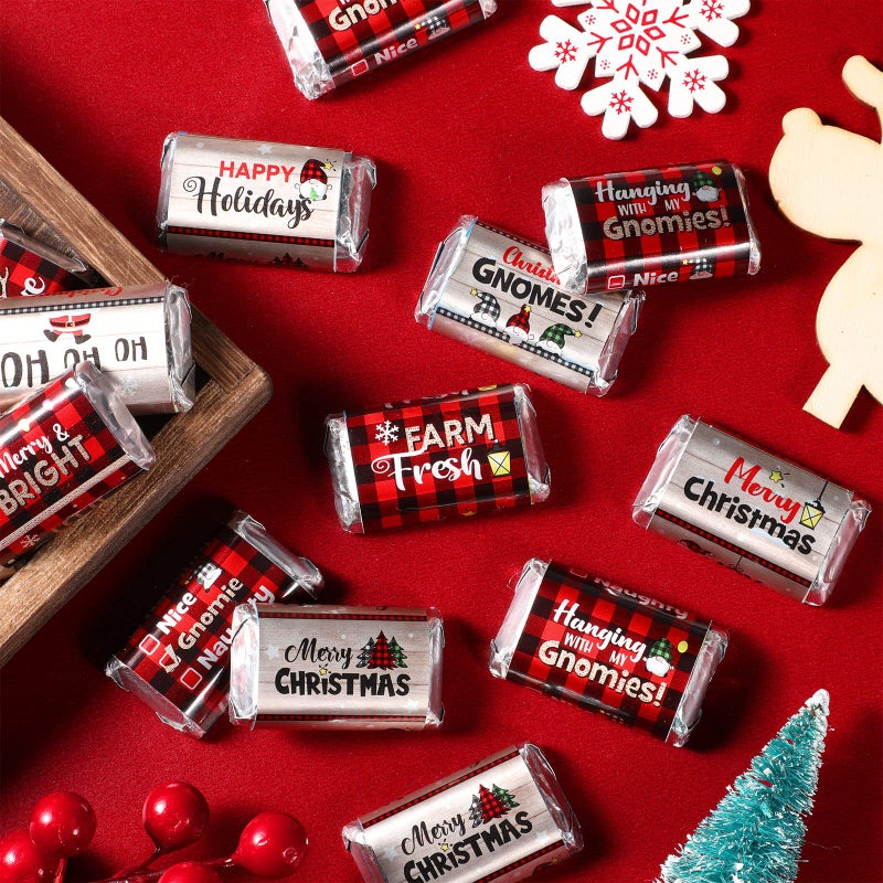 Zonon 90 Pieces Christmas Candy Bar Decoration(No Candy)  Red and Black Plaid Mini Chocolates Bar Wrapper Stickers Merry Christmas Party Favors for Neighbors Xams Holiday Party Decoration - Image 4
