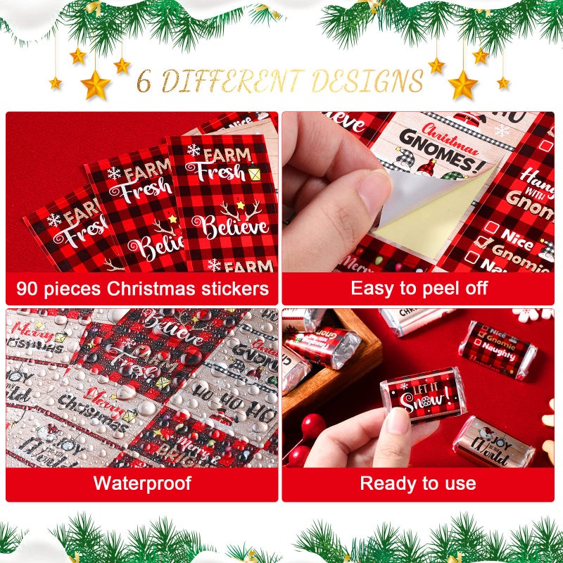 Zonon 90 Pieces Christmas Candy Bar Decoration(No Candy)  Red and Black Plaid Mini Chocolates Bar Wrapper Stickers Merry Christmas Party Favors for Neighbors Xams Holiday Party Decoration - Image 2