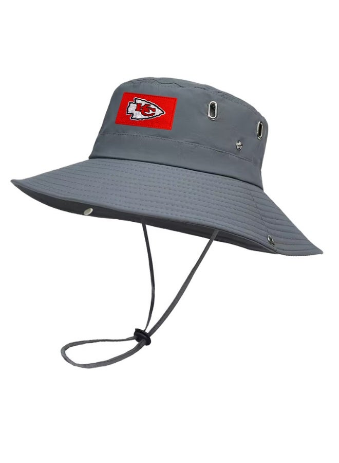Kansas City Chiefs Grey Wide-Brim Bucket Hat with Adjustable Chin Strap