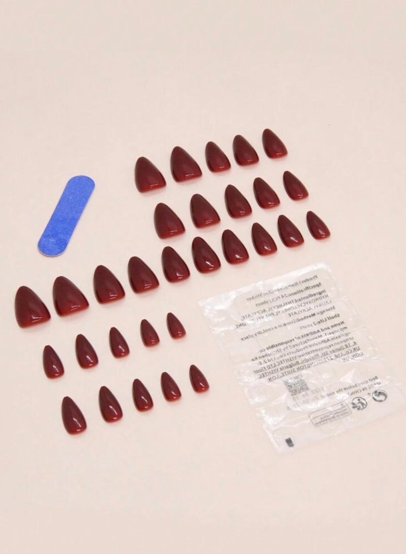 Shein 30pcs Solid Color Fake Nails Fashion Red Color Daily Wear Women Press On Nails Accessories - Image 2