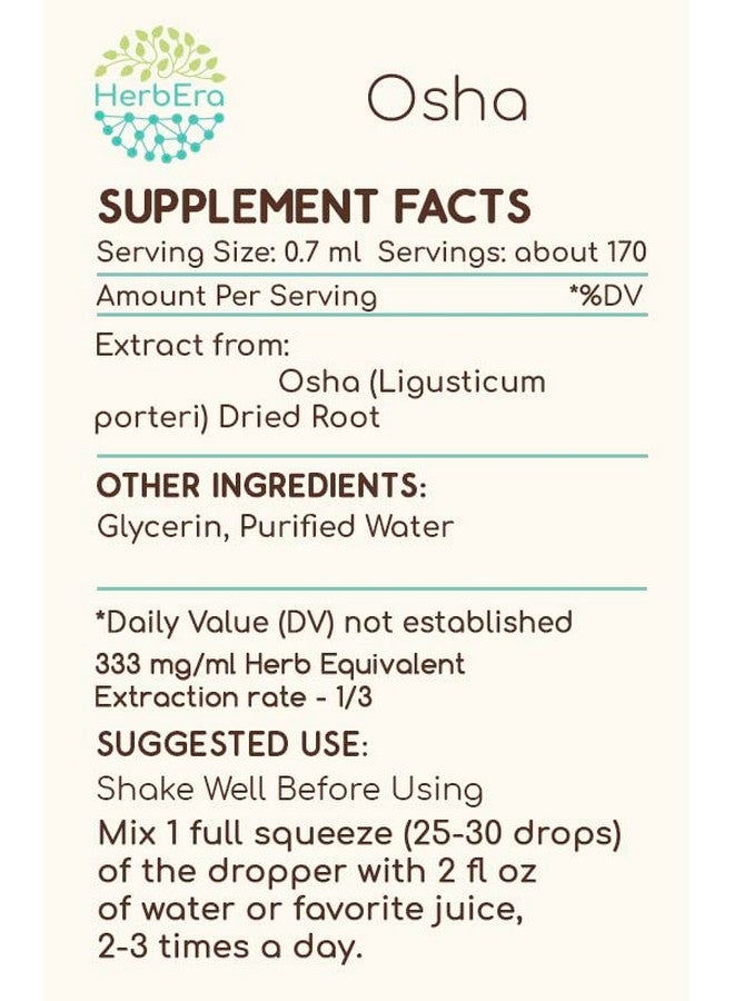 HerbEra Osha B60 Alcoholfree Herbal Extract Tincture Concentrated Liquid Drops Natural (Bear Root Indian Parsley Ligusticum Porteri) (2 Fl Oz) - Image 3