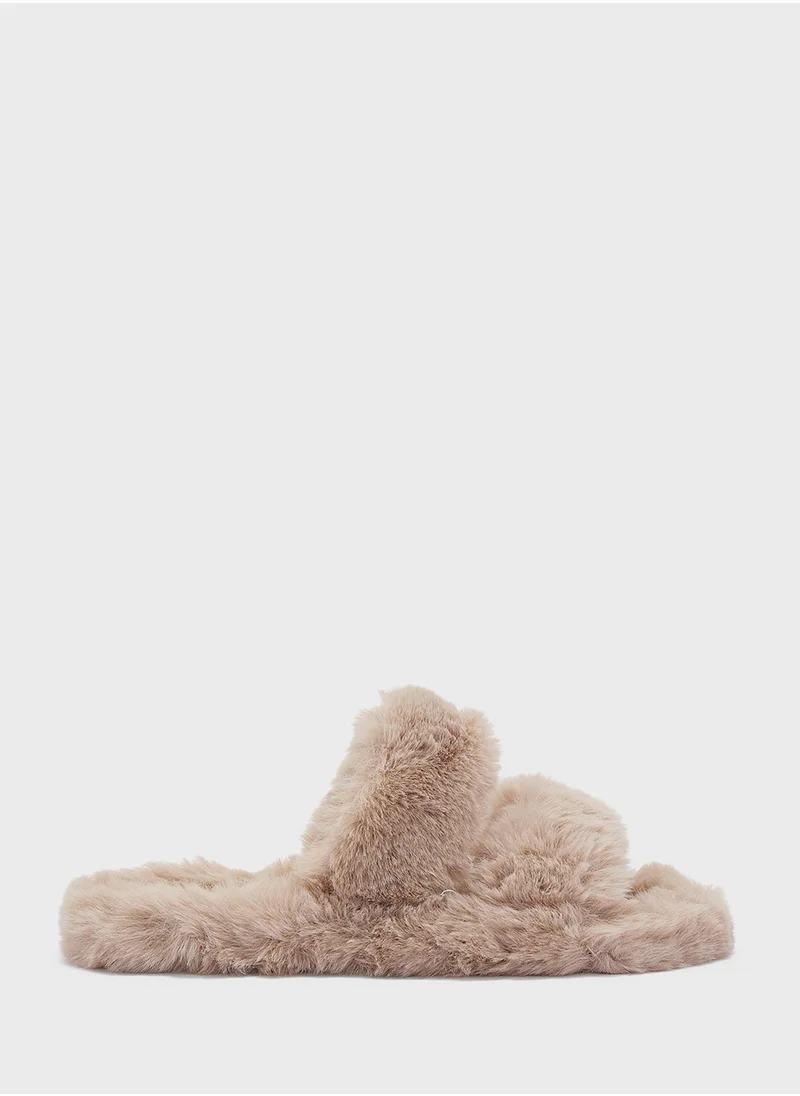 Ginger Double Strap Fluffy Bedroom Slippers