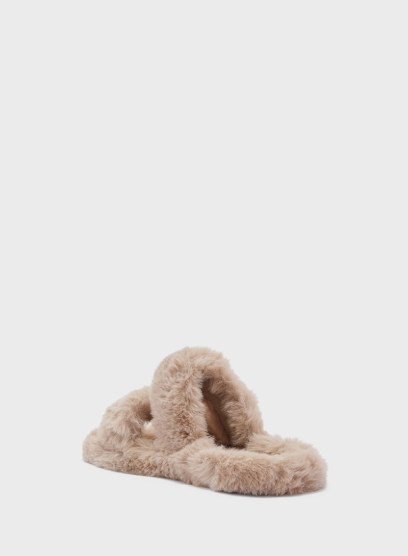 Ginger Double Strap Fluffy Bedroom Slippers  - Image 3