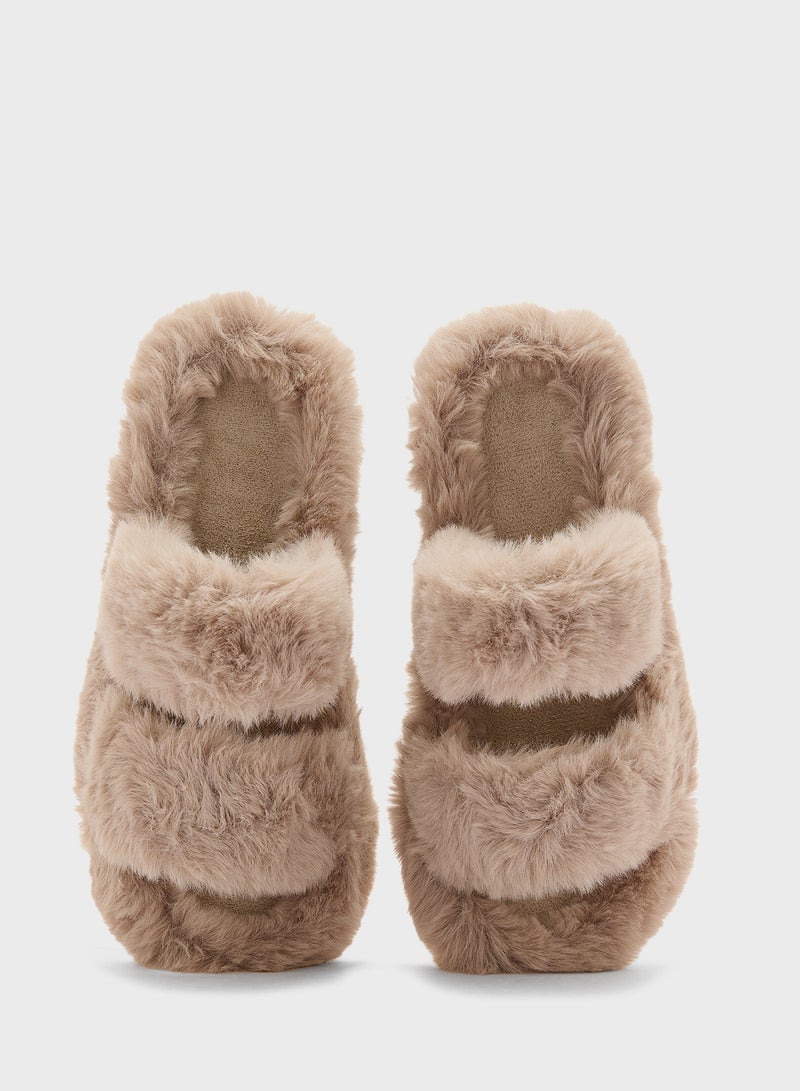 Ginger Double Strap Fluffy Bedroom Slippers  - Image 5