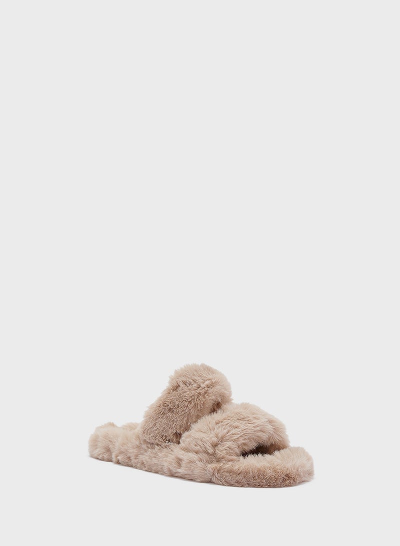 Ginger Double Strap Fluffy Bedroom Slippers  - Image 2