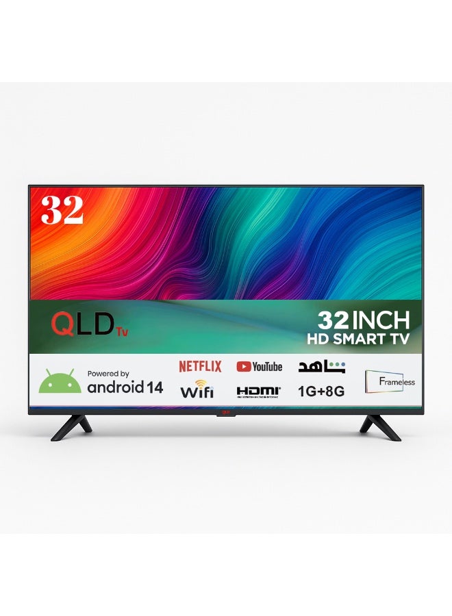 QLD تلفزيون 32 بوصة فريملس سمارت، DLED، نظام Android 14، دقة HD، 3000:1 نسبة تباين، زاوية عرض واسعة – QLDT‑32S1 - Image 1