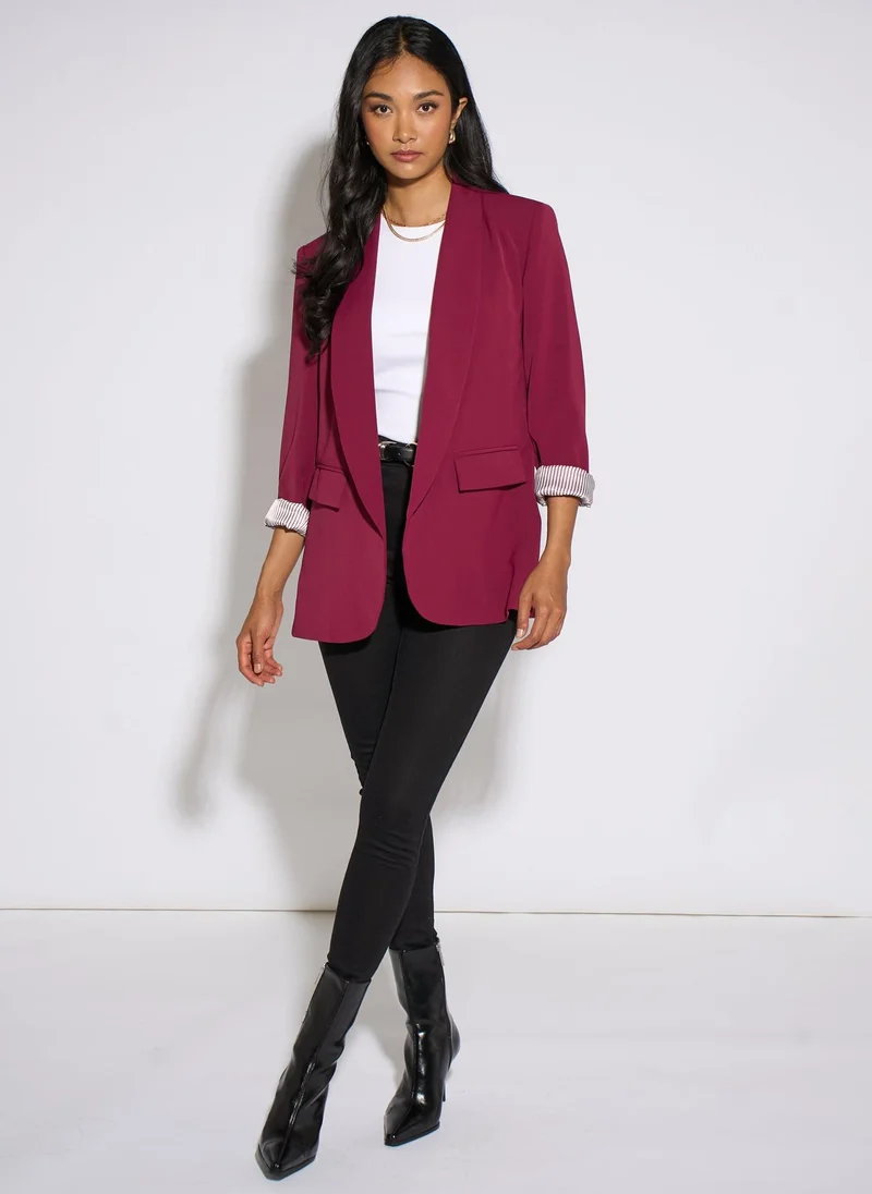 Gini London  Mulberry Contrast Sleeve Edge To Edge Blazer for Women | Best Price UAE