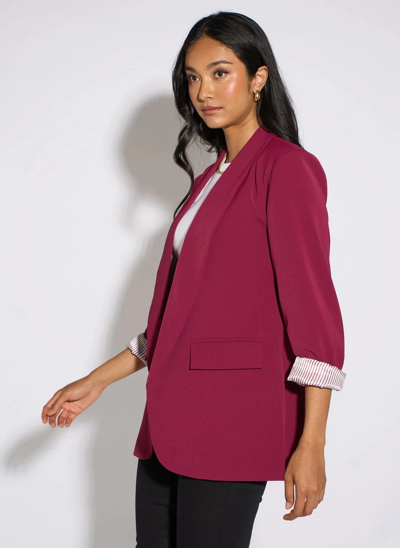 Gini London  Mulberry Contrast Sleeve Edge To Edge Blazer for Women | Best Price UAE