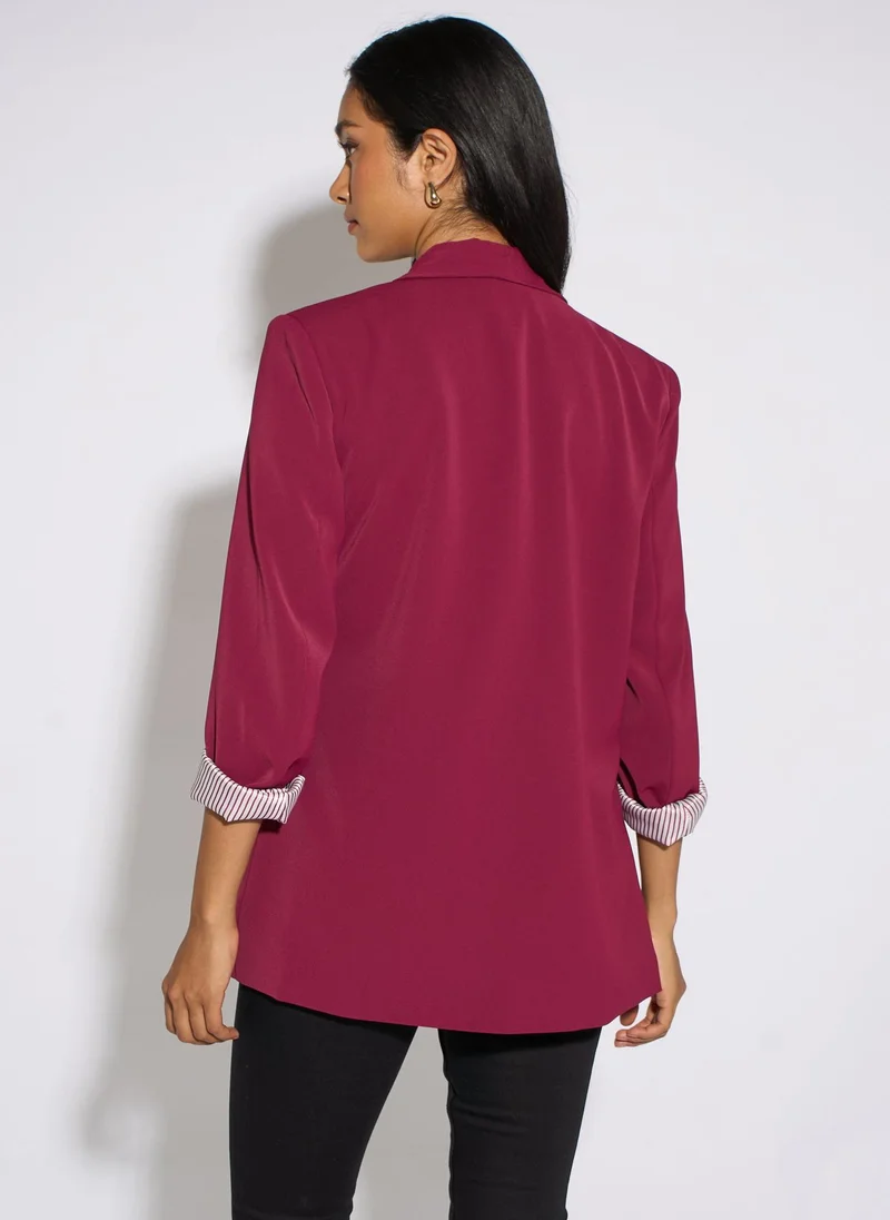 Gini London  Mulberry Contrast Sleeve Edge To Edge Blazer for Women | Best Price UAE