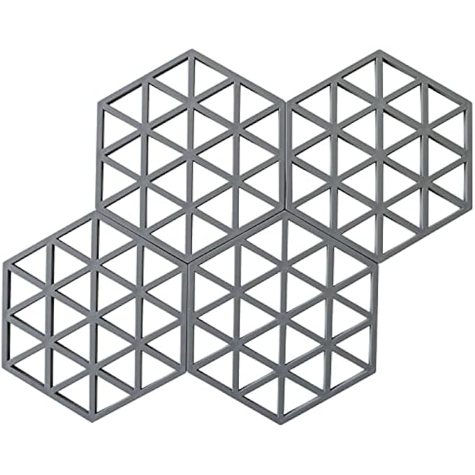 LogHog 4 Pack Silicone Trivet Mats Geometric Figure Heatproof Hot Pads Pot Holder Non Slip Flexible Durable Heat Resistant Coaster Kitchen Countertop Table Mats TriangleGrey - Image 2