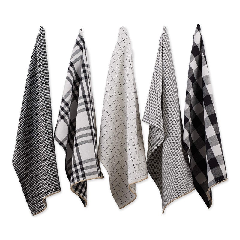DII Farmhouse Basic Kitchen Collection Woven  Dishtowel Set  18x28  Black  5 Piece - Image 1