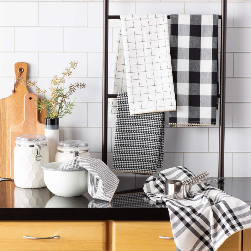 DII Farmhouse Basic Kitchen Collection Woven  Dishtowel Set  18x28  Black  5 Piece - Image 5