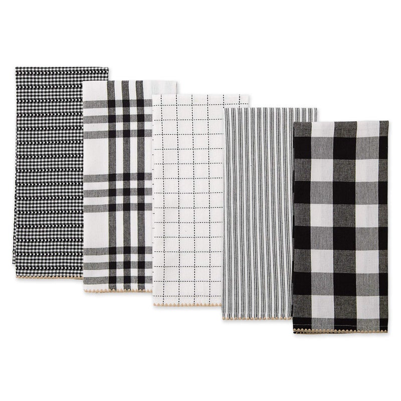 DII Farmhouse Basic Kitchen Collection Woven  Dishtowel Set  18x28  Black  5 Piece - Image 2