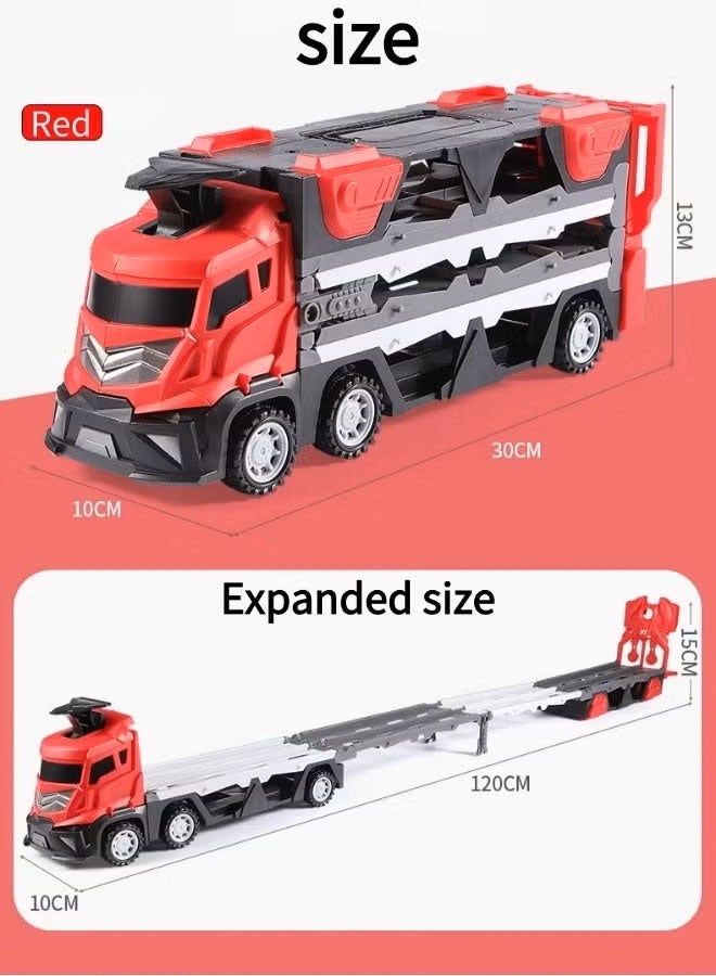NAYIV Race Car Track Toy, Big Truck Toy with Slots u0026 Foldable Race Tracks, Container Truck Toy with 12 Alloy Cars,Transport Car Carrier Toy for Toddlers,Truck Truck Model with Lights u0026 Sounds, Simulation Detachable Alloy Container Truck Toy, Transport Truck Children Car Toys Gift for Kids Toddlers for 3 4 5 6 Years Boys Girls(Red) - Image 2