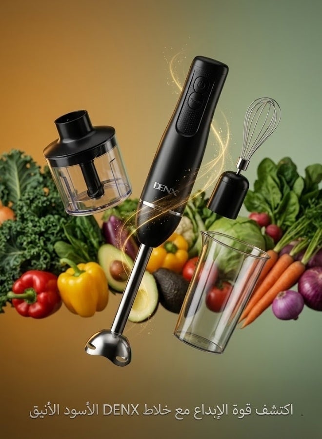 Dinex 4-in-1 400W Electric Hand Blender with 500ml Food Chopper, Stainless Steel Whisk, and 700ml Measuring Cup - Black - Image 3