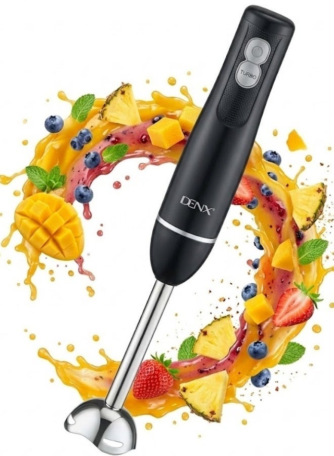 Dinex 4-in-1 400W Electric Hand Blender with 500ml Food Chopper, Stainless Steel Whisk, and 700ml Measuring Cup - Black - Image 1