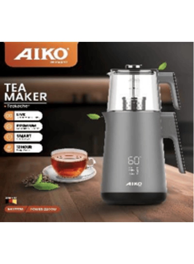 Aiko AK177TM Stainless Steel Body Beautiful Design Tea coffee Maker 2200 Watt Steel Filter Capacity 2 Liters Teapot Temperature Live Display, Shatterproof Glass Teapot - Image 1