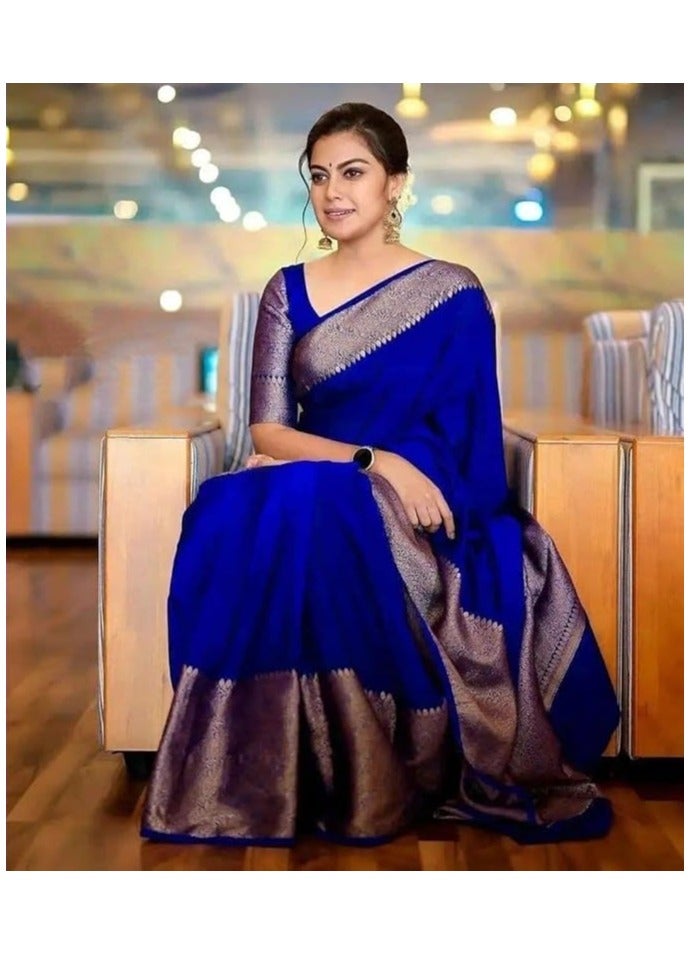 Accessorize Kingdom Women's Adorable Kanjivaram Soft Lichi Silk Saree With Blouse Piece - Image 2