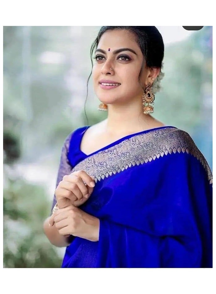 Accessorize Kingdom Women's Adorable Kanjivaram Soft Lichi Silk Saree With Blouse Piece - Image 3