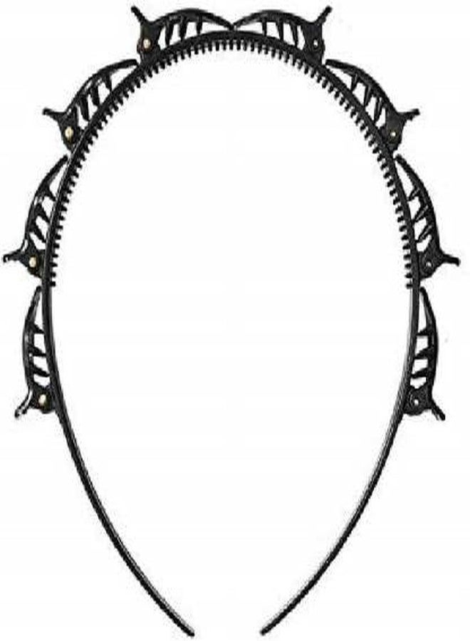 MEEO FASHIONS Double Layer Twist Plait Headband, Double Bangs Hairpins Hairstyle Hairband Hair Tool with Alligator Clips Hair Band (Black) - Image 1