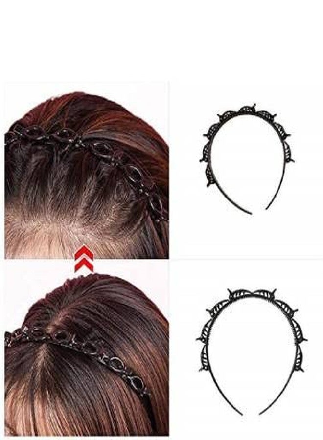 MEEO FASHIONS Double Layer Twist Plait Headband, Double Bangs Hairpins Hairstyle Hairband Hair Tool with Alligator Clips Hair Band (Black) - Image 2
