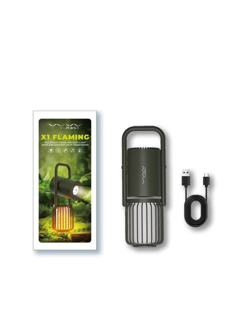 VYVYLABS مصباح تخييم خارجي X1 مع ضوء لهب وجو ومكبر صوت بلوتوث لاسلكي مع بطارية بقوة 8000 مللي أمبير - Image 1